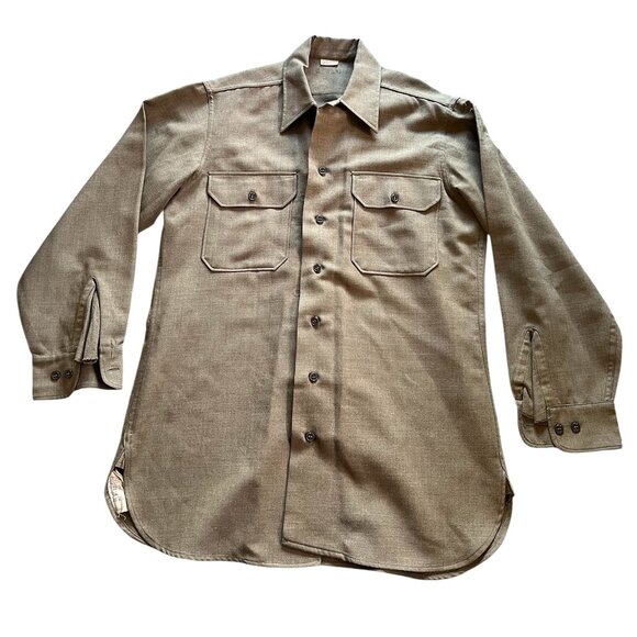 Vintage WWII US Army Wool Flannel Combat Field Shirt Size 15 1/2 x 33 Manhattan - Picture 1 of 4